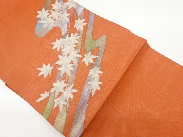 紗 流水・紅葉模様織出し名古屋帯